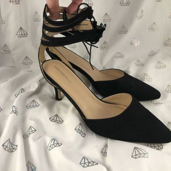 ADDITION Elle size 11W Black faux suede ankle lace-up high heels - Picture 1 of 6